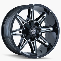 Mayhem Rampage 8090 Gloss Black Milled 20x9 8x180 BP 5.00 BS 0mm Offset 124.1 hub bore