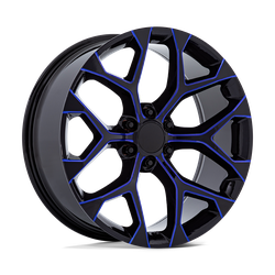 Performance Replicas PR176 Gloss Black Machined Blue Milled 24x10 6x139.7 (6x5.5) BP 6.44 BS +24MM Offset 78.10MM hub bore