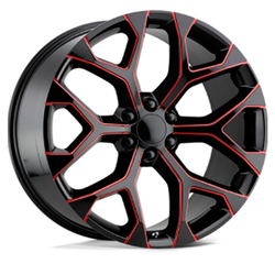 Performance Replicas PR176 Gloss Black Red Milled 22x9 6x139.7 (6x5.5) BP 5.94 BS +24MM Offset 78.10MM hub bore