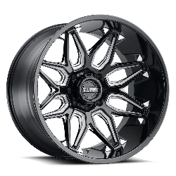 Tuff T3B Gloss Black With Milled Spokes 24x14 8x170 BP 4.67 BS -72MM Offset 125.10MM hub bore
