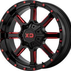 Mammoth 20x10 Gloss Black Milled With Red Tint Clear Coat 8x170 Bolt Pattern -18mm Offset