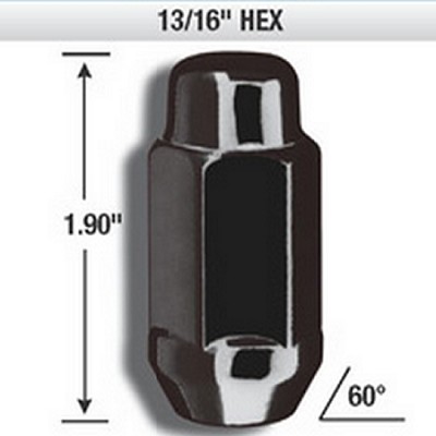 14mm x 2.0 Black Chrome XL Acorn Bulge Lug Nuts (20 Pack) 