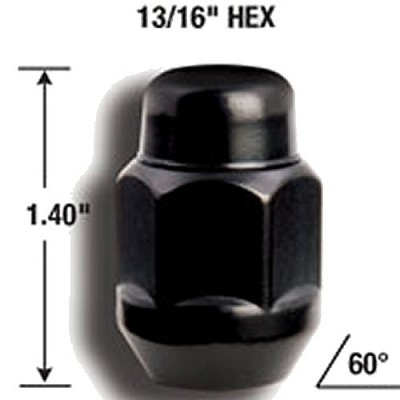 7/16" Black Chrome Acorn Bulge Lug Nuts (20 Pack) 